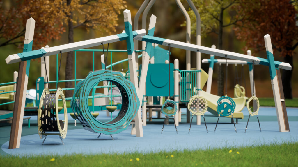 Teal and white playground